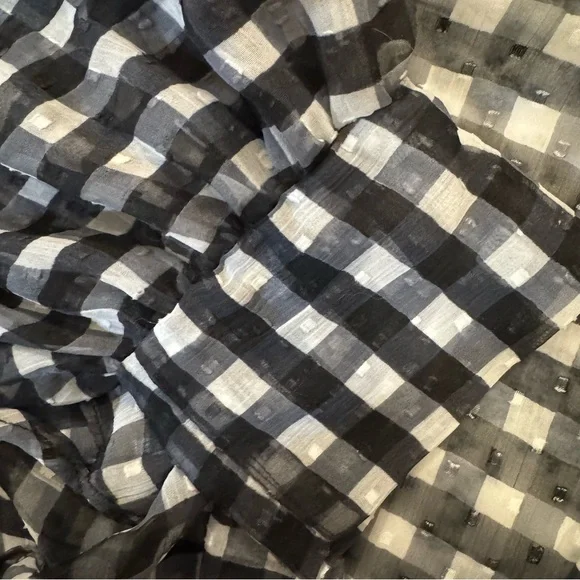 Free People Picnic Plaid Tie Front Gingham Ruffle Top Black‎ White OS NWT - Picture 7 of 7